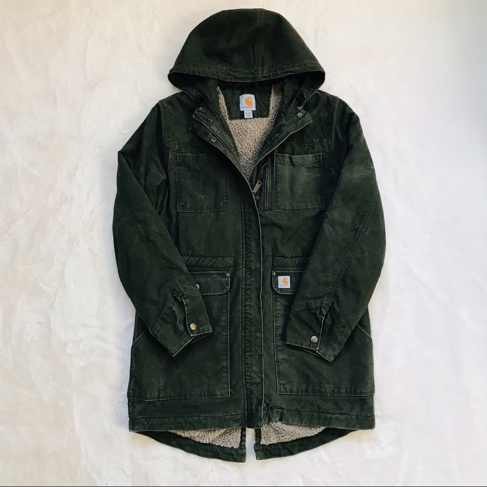 Carhartt Dark Green Hooded Sherpa-Lined Parka Jacket